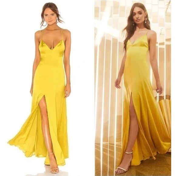 Lovers + Friends Bermuda Maxi Dress Small Yellow Satin Evening Formal Gown Glam - Picture 1 of 11